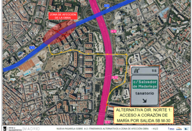 El Ayuntamiento instalará este fin de semana el tramo central de la nueva pasarela peatonal sobre la A2